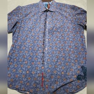 Robert Graham Short Sleeve Shirt XL Blue